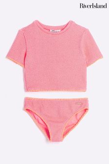 River Island Pink Girls Textured T-Shirt Bikini Set (B28366) | ￥3,350