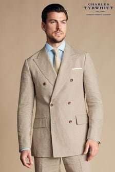 Charles Tyrwhitt Brown Slim Fit Linen Jacket DB (B28416) | OMR129