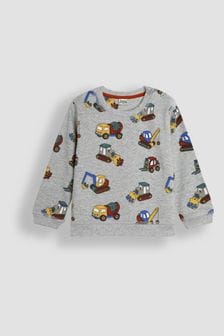 Grey Marl Construction Vehicle - Jojo Maman Bébé Printed Sweatshirt (B28424) | ‏121 ‏₪