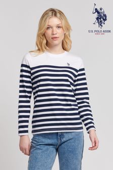 U.S. Polo Assn. Regular Fit Womens Blue Stripe Long Sleeve T-Shirt