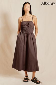Albaray Shirred Waist Brown Dress (B28629) | kr1 740