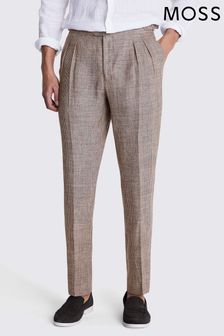 MOSS Slim Fit Check Linen Brown Trousers (B28703) | €157