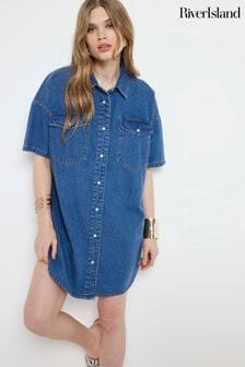 Jeansowa sukienka mini River Island zapinana na guziki z przodu (B28811) | 250 zł