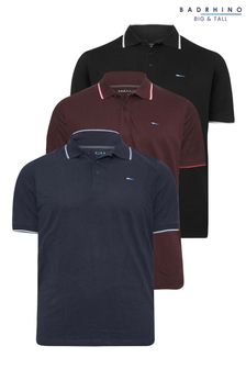 Schwarz/Rot/Blau - Badrhino Big & Tall Polo-Shirts mit Zierstreifen im 3er-Pack (B28829) | 70 €