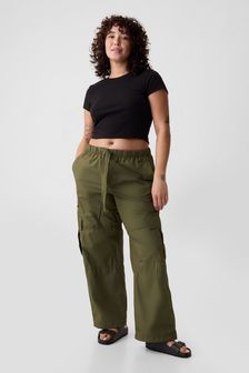 Gap Green Cotton Mid Rise Cargo Parachute Trousers (B28887) | kr584