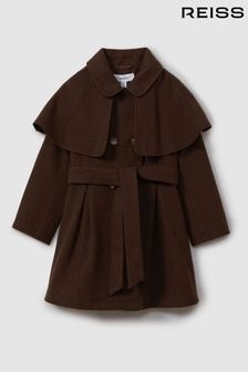 Reiss Chocolate Karlie 13-14 yrs Double Breasted Cape Coat with Wool (B28911) | $240