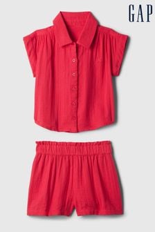 Gap Red Crinkle Cotton Shirt and Shorts Baby Set (12mths-5yrs) (B28912) | €39