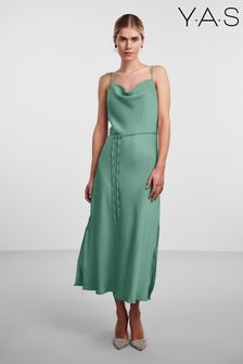 Y.A.S Green Satin Cowl Neck Slip Dress (B28936) | AED360