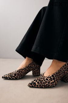 Leopard print low block heel shoes on sale