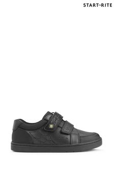 Start-Rite Spider Web Black Leather Double Rip Tape School Shoes