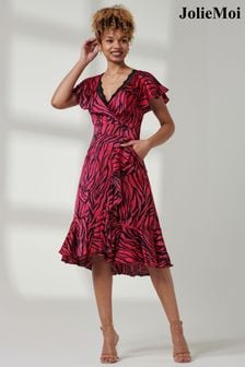 Jolie Moi Red Deep Plunge V-Neck Midi Dress (B29059) | kr779