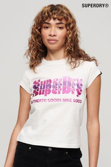 שמנת - Superdry Superdry לוגו רטרו נצנצים חולצת טי (B29120) | ‏136 ‏₪