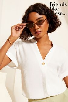 Friends Like These White Petite V Neck Roll Sleeve Button Blouse (B29137) | €34