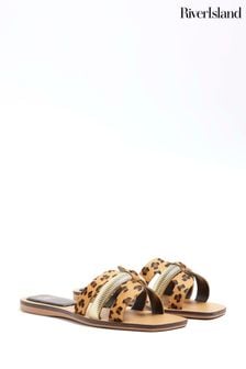 River Island Beige Cut Out Strap Leather Sandals (B29209) | INR 4,886