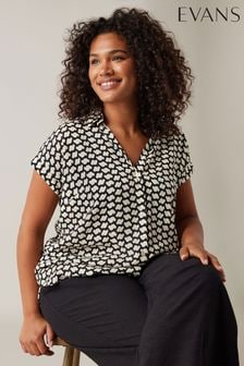 Evans Curve Geometric Print White Blouse (B29226) | $55