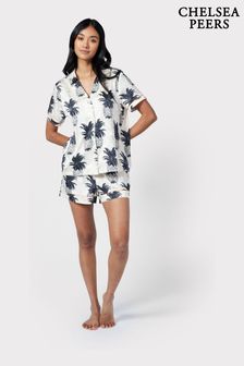 Chelsea Peers Cream Satin Jacquard Pineapple Short Pyjama Set (B29386) | SGD 87