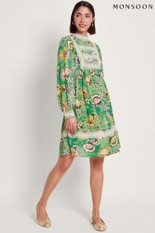 Monsoon Green Juliet Floral Dress (B29515) | ₪ 402