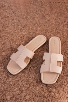 Mint Velvet Cream Leather Flat Sandals (B29562) | €118