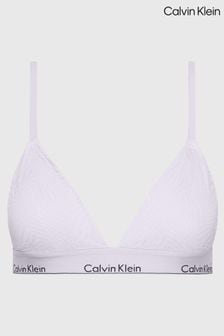 Biały - Calvin Klein gładki biustonosz z napisem i trójkątnymi miseczkami (B29565) | 250 zł