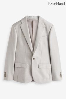 River Island Cream Dobbie Slim Fit Texture suit (B29595) | AED538
