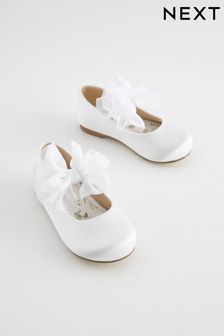 White Wide Fit (G) Mary Jane Bridesmaid Bow Occasion Shoes (B29630) | $34 - $38