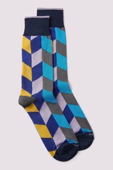 Duchamp Mens Blue Harlequin Socks (B29806) | €29