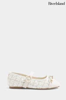 River Island Cream Girls Boucle Ballerinas (B29816) | 141 SAR