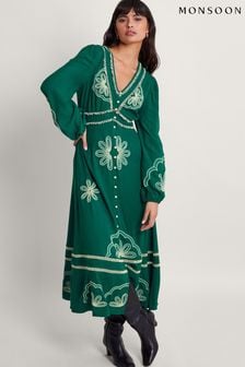 Monsoon Green Clio Embroidered Dress (B29891) | $180