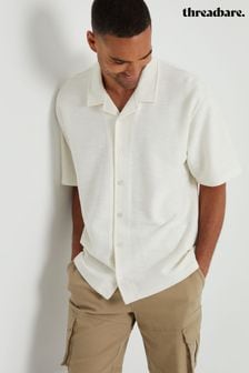 Threadbare Ecru Textured Revere Collar Short Sleeve Shirt (B29947) | $45