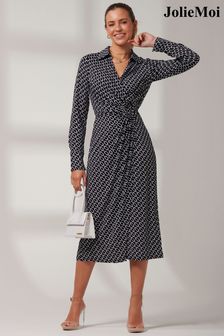 Jolie Moi Black Front Wrap Reana Jersey Shirt Dress (B29978) | OMR28