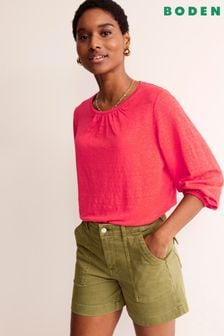 Boden Red Gathered Neck Linen Jersey Top (B30124) | €85