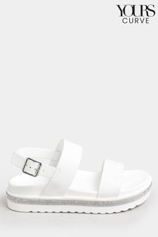 Yours Curve White Sparkle Flatform Sandals In Extra Wide EEE Fit (B30193) | MYR 204