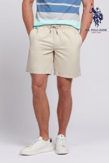 U.S. Polo Assn. Mens Linen Blend Deck Natural Shorts (B30274) | 297 QAR