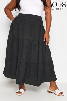 Yours Curve Black Tiered Check Midi Skirt (B30277) | SGD 60