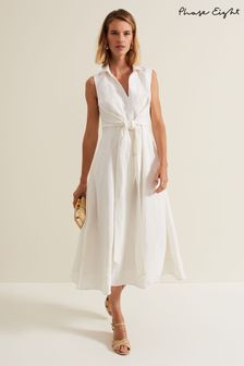 Phase Eight White Tie Front Becky Midi Dress (B30337) | $218
