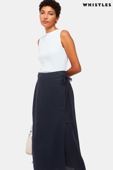 Whistles Blue Linen Wrap Midi Skirt (B30452) | CA$283