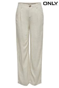 ONLY Cream Tailored Wide Leg Trousers With A Touch Of Linen (B30482) | $60