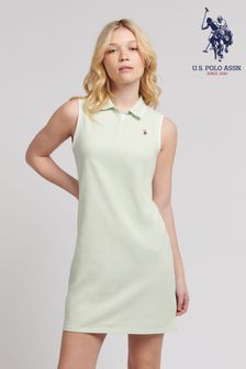 U.S. Polo Assn. Womens Green  Fitted Sleeveless Polo Dress
