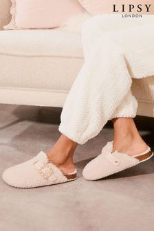 Lipsy Cream Slip On Footbed Buckle Slippers Clogs (B30551) | €25