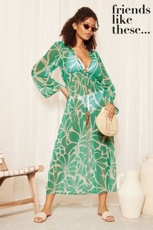 Friends Like These Green Kaftan Maxi With Belt (B30640) | $62