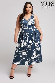 Yours Curve Blue London V-Neck Pleated Dress (B30655) | €90