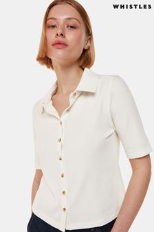 Whistles Grace Ribbed White Polo Shirt (B30768) | €87