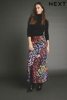 Bright Animal Printed Satin Midi Skirt (B30779) | $68