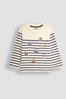 JoJo Maman Bébé Ecru Navy Stripe Shipping Harbour Applique Top (B30954) | $31