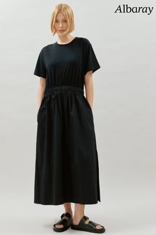 Vestido tipo camiseta negro con mezcla de tejidos de Albaray (B33054) | 112 €