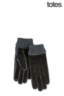 Totes Mens Suede and Knit Smart Touch Gloves