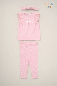 Lily & Jack Pink Broderie Detail Top Joggers And Headband Outfit Set 3 Piece (B33154) | SGD 35