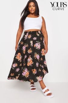 Yours Curve Black Red Floral Print Tulip Skirt (B33425) | $50