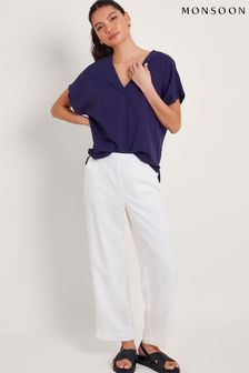 Monsoon White Short Length Parker Linen Trousers (B33479) | $107