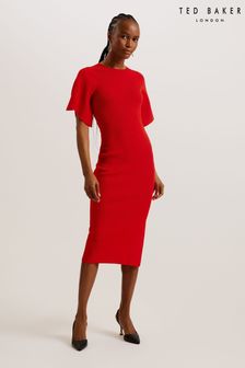 Rdeča - Rebrasta srednje dolga oprajčna obleka Ted Baker Raelea Engineered (B33672) | €204